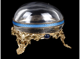 ANTIQUE 18K GOLD ENAMEL CRYSTAL CLEAR JEWELRY BOX