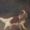 ANTIQUE PAINTING WITH DOG AND PHEASANT FRAMED PIC-1