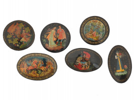 RUSSIAN FOLK ART MSTYORA HANDPAINTED LACQUER PINS