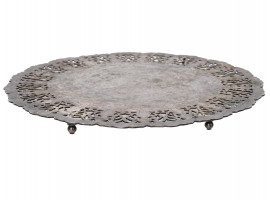 SILVER PLATED PIERCED FOOTED ROUND SERVING STAND