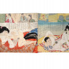 ANTIQUE JAPANESE SHUNGA INK COLOR PAINTING SCROLL PIC-1