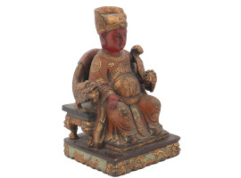 ANTIQUE CHINESE POLYCHROME WOOD FIGURE OF EMPEROR