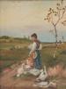 ATTR TO ARTHUR SCHNEIDER GILR GOOSE OIL PAINTING PIC-1