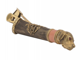 RUSSIAN GILT SILVER ENAMLED ANTLER CIGAR CUTTER