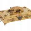 RUSSIAN GILT SILVER TRINKET BOX WITH BEAR FIGURE PIC-0