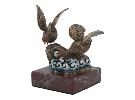 TWO RUSSIAN SILVER FILIGREE ENAMEL DUCK FIGURINES