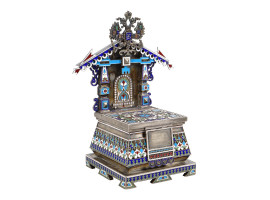 RUSSIAN GILT SILVER CLOISONNE ENAMEL SALT THRONE