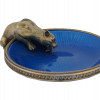 RUSSIAN GILT SILVER BLUE ENAMEL PANTHER ASHTRAY PIC-0