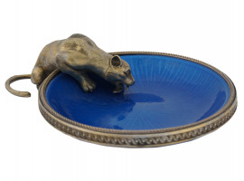 RUSSIAN GILT SILVER BLUE ENAMEL PANTHER ASHTRAY