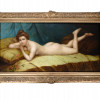 ANTIQUE NUDE WOMAN IN BED PAINTING BY H. WALDECK PIC-0