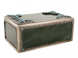 TURQUOISE STONES SILVER AND NEPHRITE TRINKET BOX