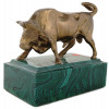 RUSSIAN BRONZE FIGURE OF BULL ON MALACHITE STAND PIC-0