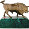 RUSSIAN BRONZE FIGURE OF BULL ON MALACHITE STAND PIC-3