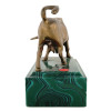 RUSSIAN BRONZE FIGURE OF BULL ON MALACHITE STAND PIC-4