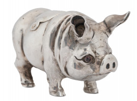 RUSSIAN 84 SILVER PIG FIGURAL SPICE CONTAINER