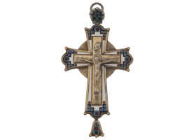 RUSSIAN 84 SILVER AND ENAMEL LARGE CROSS PENDANT