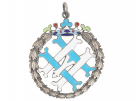 RUSSIAN SILVER ENAMEL PENDANT WITH ROYAL MONOGRAM