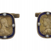 RUSSIAN SILVER ENAMEL CUFFLINKS WITH ROYAL FAMILY PIC-0