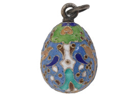 RUSSIAN 84 SILVER AND ENAMEL EASTER EGG PENDANT