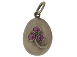 RUSSIAN 84 SILVER RUBY STONES EASTER EGG PENDANT