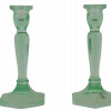 AMERICAN ART DECO FENTON GREEN GLASS CANDLESTICKS PIC-0