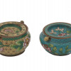 TWO CHINESE PAINTED COPPER ASHTRAYS WITH FLOWERS PIC-0