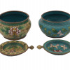 TWO CHINESE PAINTED COPPER ASHTRAYS WITH FLOWERS PIC-2