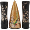 ORIENTAL PORCELAIN WALL VASE AND TWO WOODEN VASES PIC-0