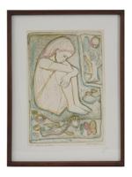 FRAMED ETCHING DREAMING GIRL SIGNED IRVING AMEN