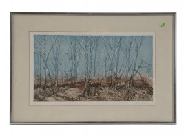 FRAMED WINTER FOREST ETCHING SIGNED DIANE B MAGER