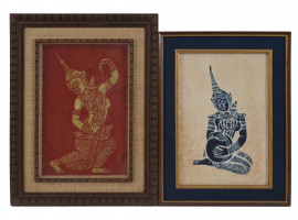 TWO MID CENTURY THAI TEMPLE RUBBINGS WITH DANCERS