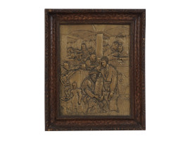FRAMED RELIEF PLAQUE SINAGOGUE SCENE BY ARTINI