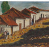 MID CENTURY OIL PAINTING VIEW OF AFRICAN VILLAGE PIC-0