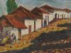 MID CENTURY OIL PAINTING VIEW OF AFRICAN VILLAGE PIC-1