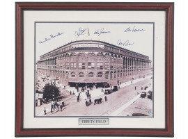 EBBETS FIELD PHOTO W BROOKLYN DODGERS AUTOGRAPHS