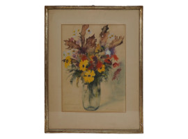 WATERCOLOR PAINTING WITH FLOWERS SIGNED MANDESLOH