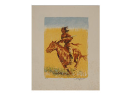 SILKSCREEN PRINT AMERICAN INDIAN RIDER BY COOPER