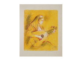 SILKSCREEN PRINT WOMAN WITH GUITAR SIGNED D LATAR