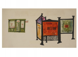 GOUACHE ON PAPER PAINTING JOES BAR ADVERTISEMENT