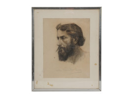 FRAMED PENCIL DRAWING JEWISH MALE PORTRAIT SIGNED