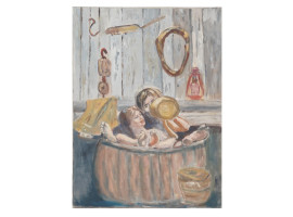 COUPLE IN BATH OIL PAINTING IN MANNER OF BURLIUK