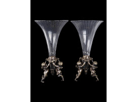 PAIR BACCARAT CRYSTAL GLASS SILVERED BRONZE VASES