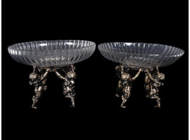 PAIR BACCARAT CRYSTAL GLASS SILVERED BRONZE BOWLS