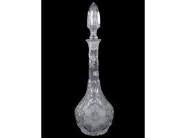 LARGE CUT AND ETCHED GLASS DECANTER WITH STOPPER