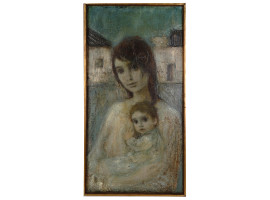 OIL PAINTING OF MOTHER WITH CHILD SIGNED GUNILLA