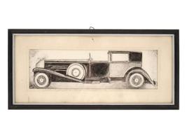 ANTIQUE PERSIAN GRAPHITE PENCIL PAINTING OF CAR