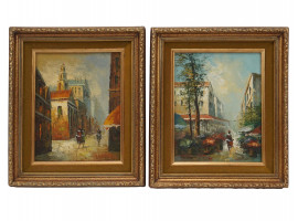 PAIR OF FRENCH SCHOOL OIL PAINTINGS BY P G TIELE