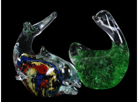 BLOWN ART GLASS ANIMAL FIGURINES DOLPHIN AND DUCK