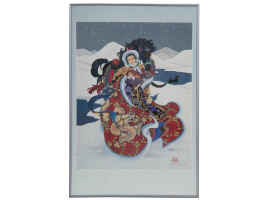 ORIENTAL PRINT WOMAN IN SNOW BY CAROLINE R YOUNG