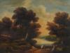 FRAMED FOREST AND RIVER LANDSCAPE OIL PAINTING PIC-1